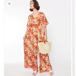 NWT Unique Vintage Orange Flower Bunch Caftan Jumpsuit 2x/3x